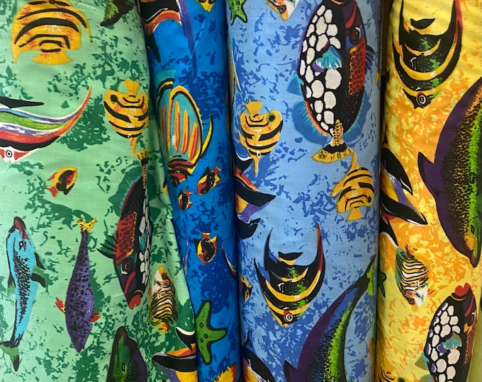 Fish Tank Aquarium Printed Poly Cotton Fabric - BTY - 60” wide
