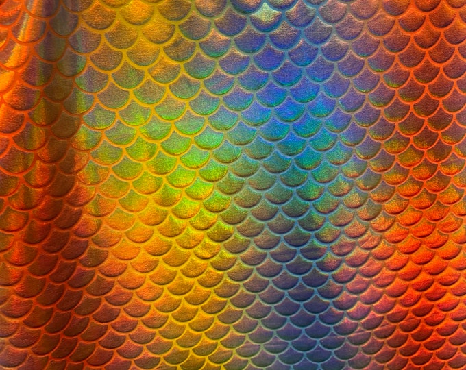 Rainbow Mermaid Hologram Spandex Metallic foil scales Fabric by the yard