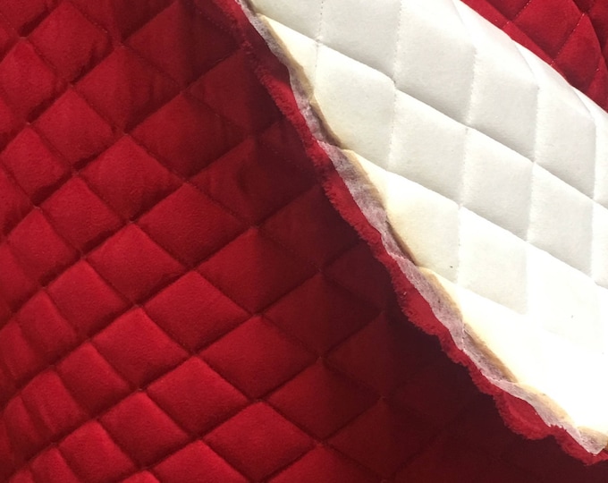 Red Suede Quilted Auto Upholstery Fabric | Diamond Stitch Foam Backed Headliner Material for Cars, Trucks & Custom Interiors