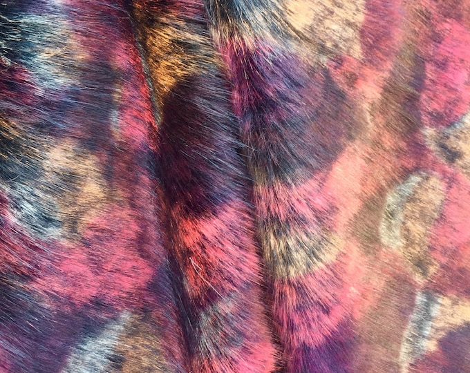 58"  Wide  Festive, Purple, Pink, Yellow, White Mottled Faux Fur Upholstery Fabric by the yard