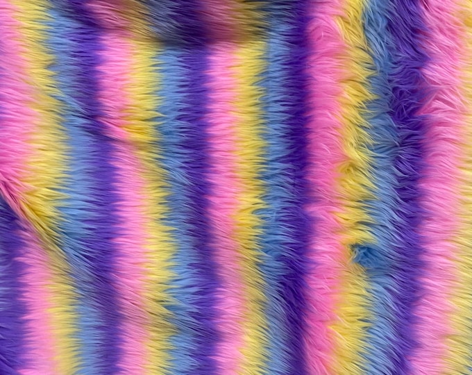 Rainbow colored faux fur, shaggy soft, colorful 60" inch wide  Upholstery Fabric by the yard