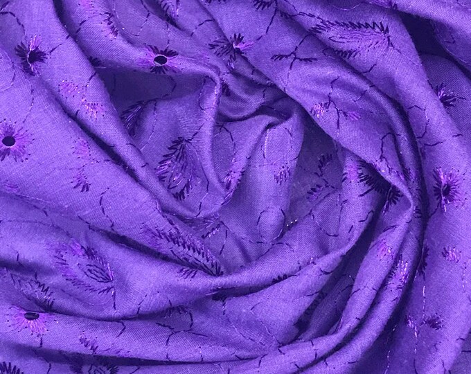 Purple Medium Weight Eyelet Double Scalloped Finished Edge Stitched Embroidery Poly Cotton Fabric, 42" Wide