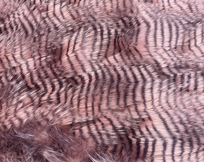 Purple brown fancy feather long hair faux fur upholstery fabric by the yard 60” wide