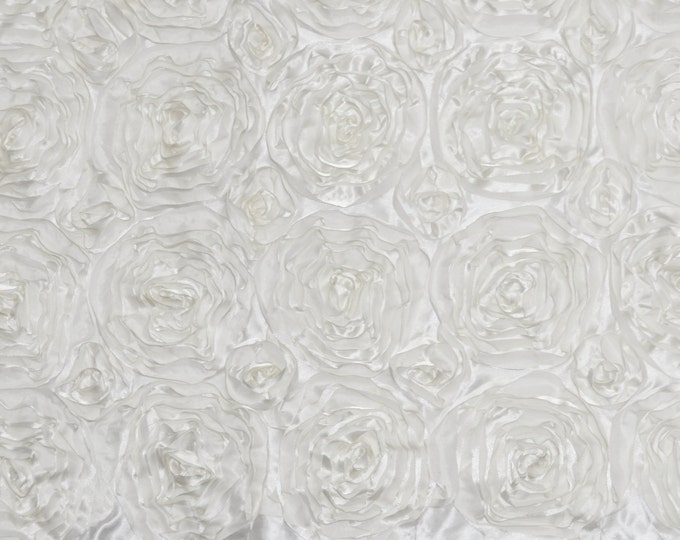 Ivory satin Rosette 3D Flower drapery fabric BY THE YARD 54" Wide