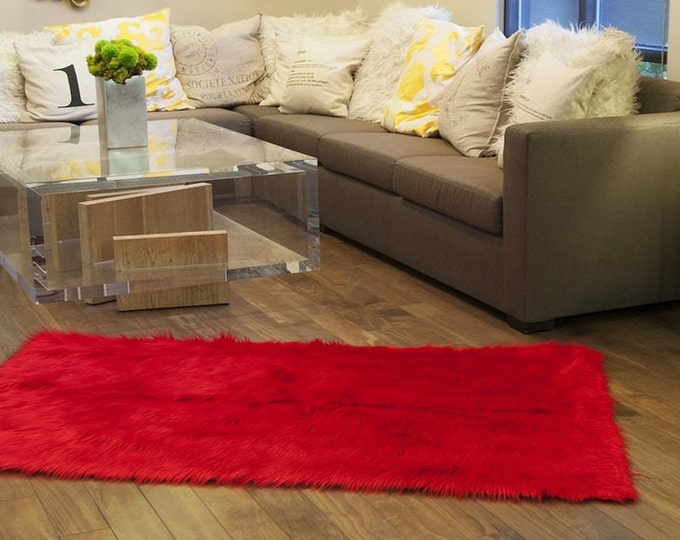 5' x 8' New Premium Red Shag Fur Area Rug Nursery Room Decor Home Accents shaggy Contemporary Modern Shag Carpet Throw Rug