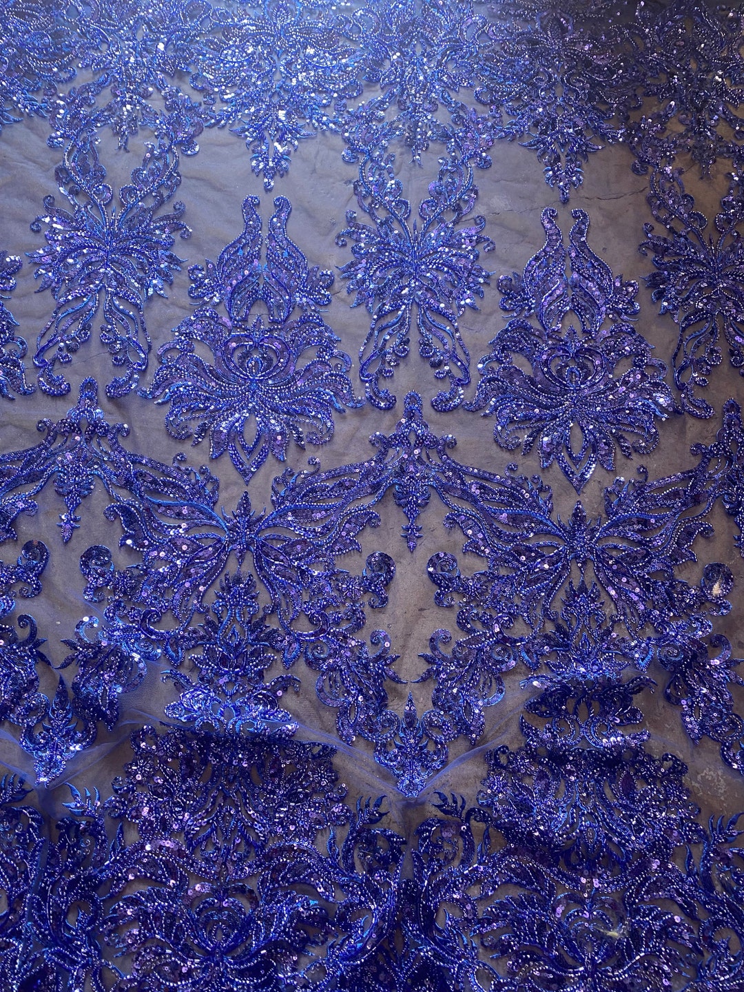 Burgundy floral damask embroider and heavy beaded on a mesh lace fabric-sold by the yard-
