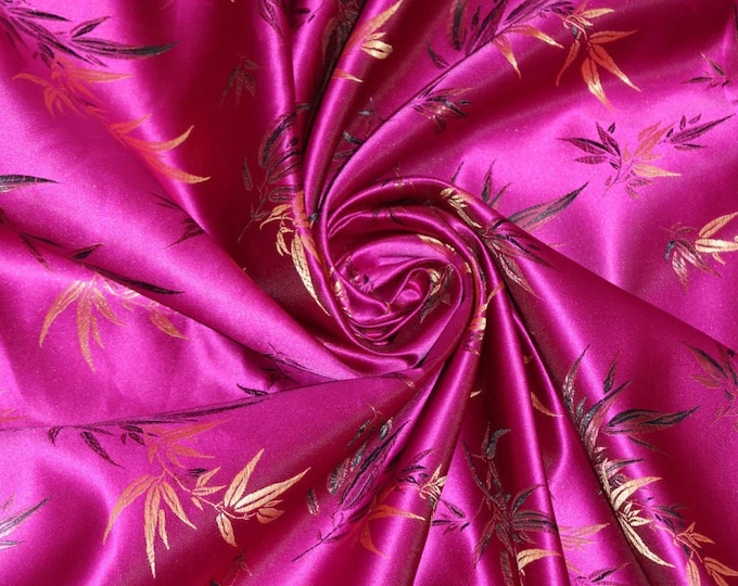 Fuchsia Chinese Bamboo Brocade Satin, 45" Wide