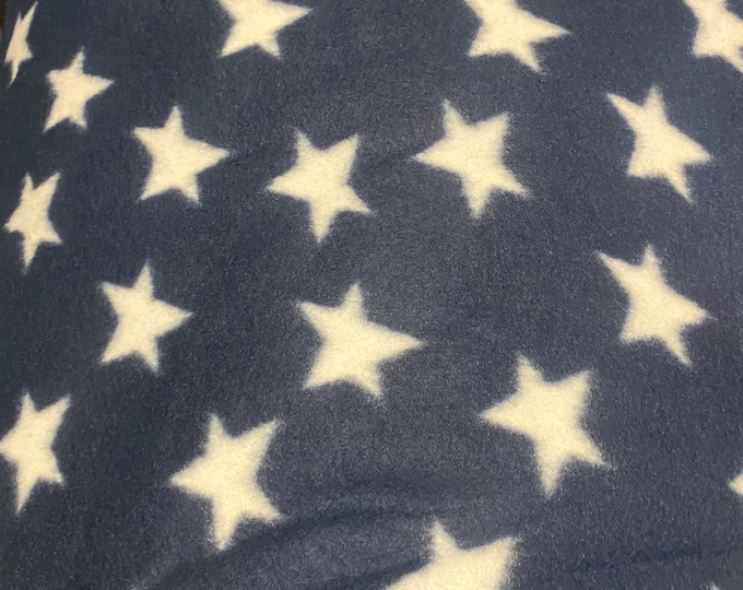 White star on navy fleece fabric By The Yard 60" Wide