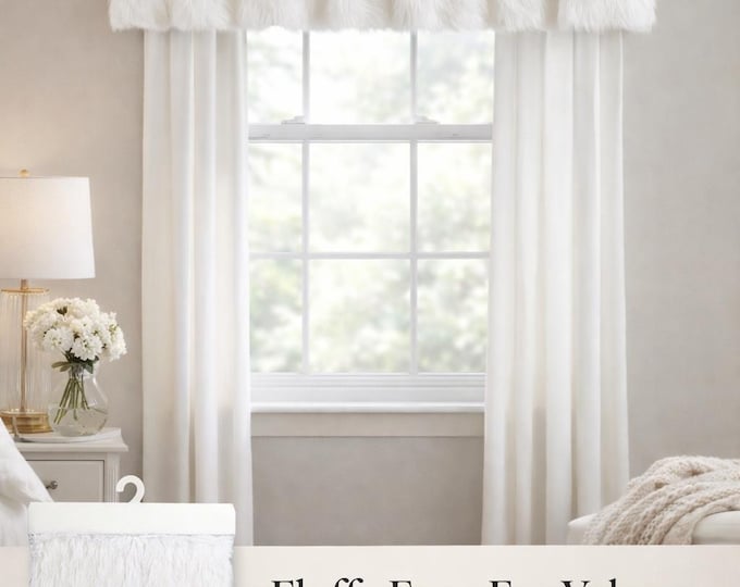 White Faux Fur Valance 20 Inch – Fluffy Window Curtain Topper – Luxury Shaggy Faux Fur Window Treatment – Glam Bedroom Nursery Decor