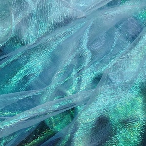 Aqua Crush Iridescent Shimmer Fantasy Organza, 45&quot; Wide, Sells by the Yard