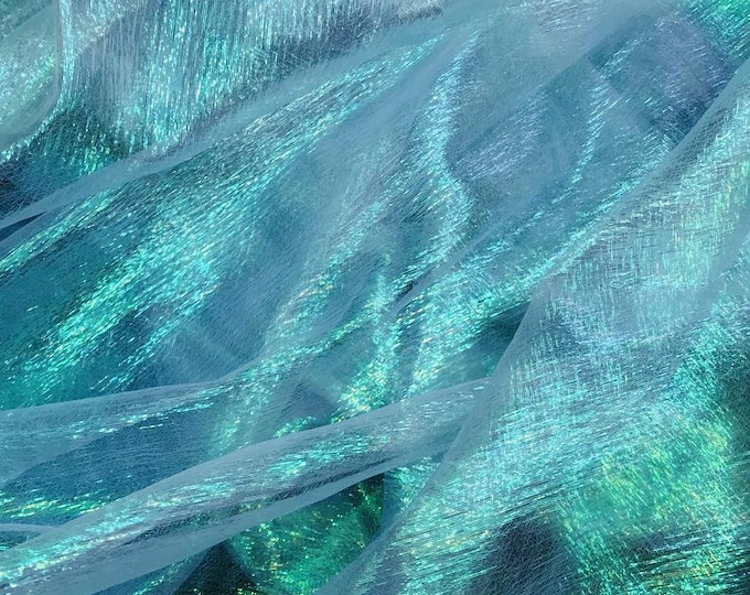 Aqua Crush Iridescent Shimmer Fantasy Organza, 45" Wide, Sells by the Yard
