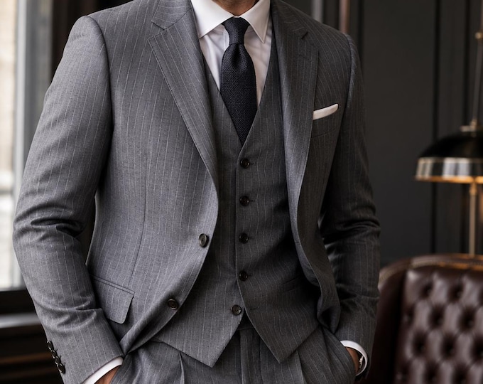PinStripe Faux Wool Suiting Fabric, Suits, skirts, slacks, jackets, No Stretch, Sells by the Yard
