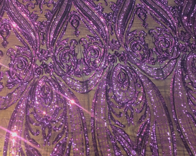 Victorian Egg/Tulip, PLUM , Big Print, Sequin, 4-way Stretch, Fabric 54" Sold By the Yard, Wedding, Prom, Dresses, Lingerie, Pageant