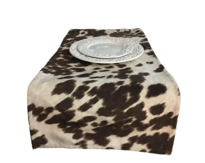 Mantel Table Linen Runner, Cow Hide Print Faux Suede Fur, holiday birthday baby shower home table decor