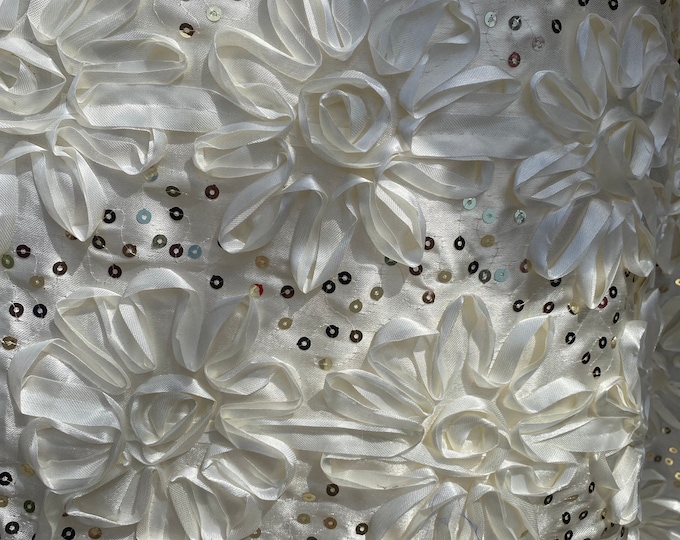 Ivory Satin floral with sequin fabric per yard