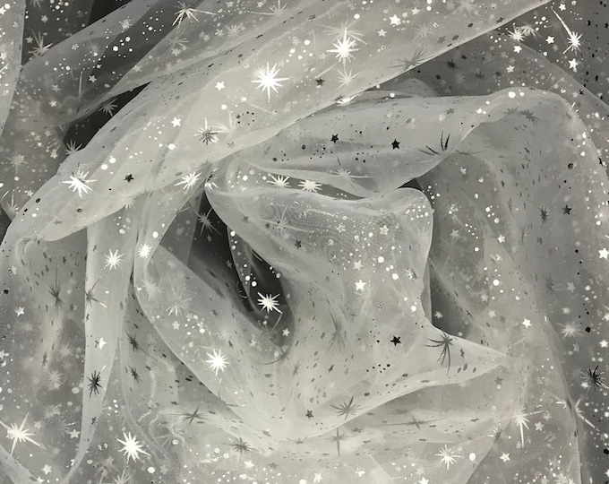 Foil Star white Sheer Organza  58 Inch Wide Fabric