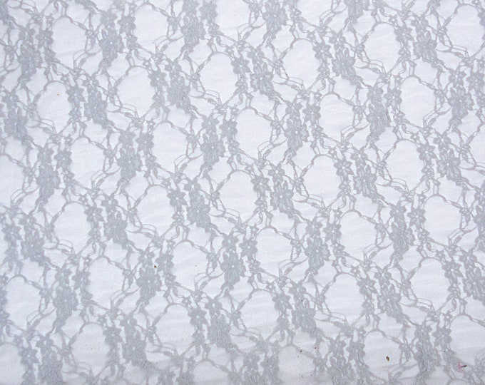 Stretch Floral Lace vintage silver 4 way Fabric By The Yard . Great for Wedding, Prom, Dresses, Lingerie.