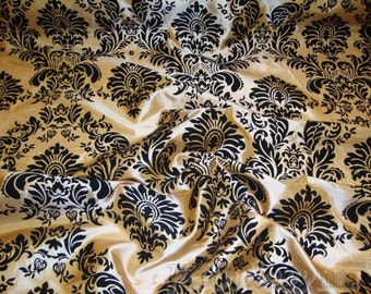 Taffeta Gold  Black Flocking Damask fabric 60 inches wide per yard