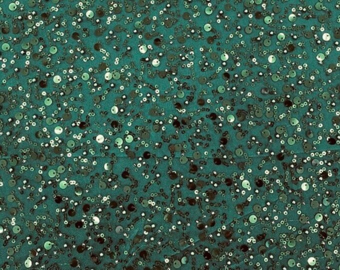 Green Beads, Pearls and Sequin All Over Mesh Lace by the yard 54” wide