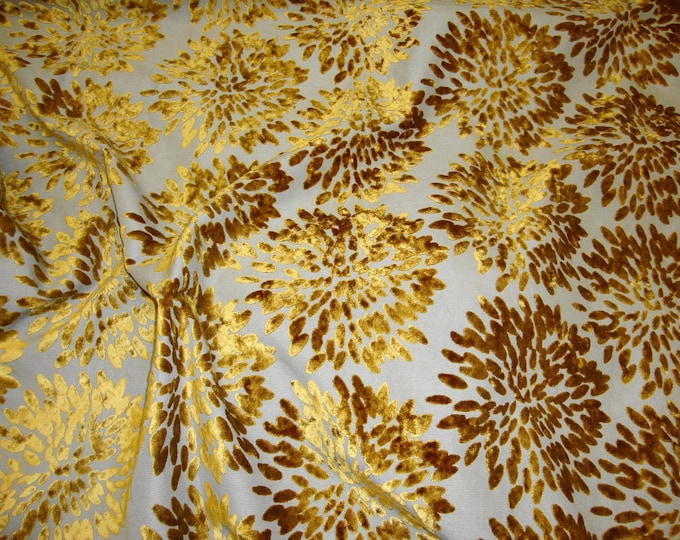 Gold Burn Out Floral Burst Pattern Upholstery and Drapery fabric per yard