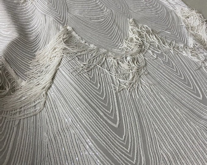 4-way Stretch Geometric 6" Dangle sequin mesh dress grown Fabric BY THE YARD