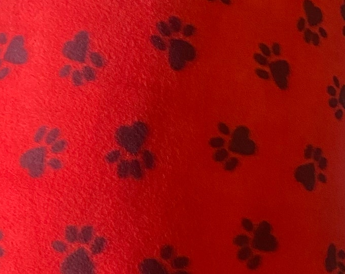 Black paws on red Fleece By The Yard 60" Wide