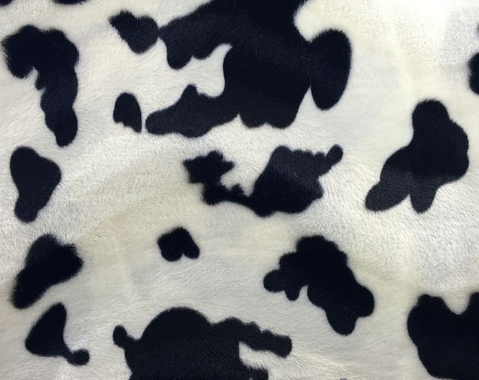 Black white small cow animal print velboa fabric BY THE YARD 60" Wide