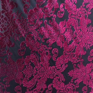 Fuchsia damask Stretch burnout Velvet lace  Draping, Curtains, Appeal Dresses 100% POLYESTER