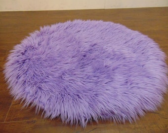 Lavender shaggy  Diameter Round Area Rug 36” Plush Faux Fur / Fake Shaggy Sheepskin Throw Rug /