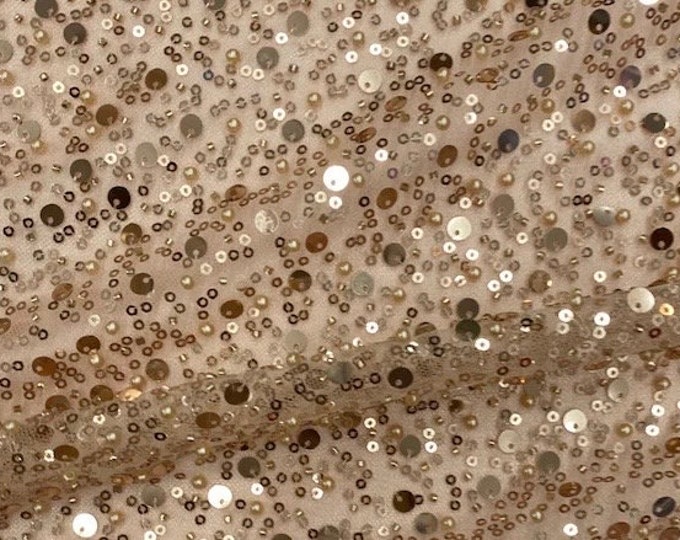 Rose gold Beads, Pearls and Sequin All Over Mesh Lace by the yard 54” wide