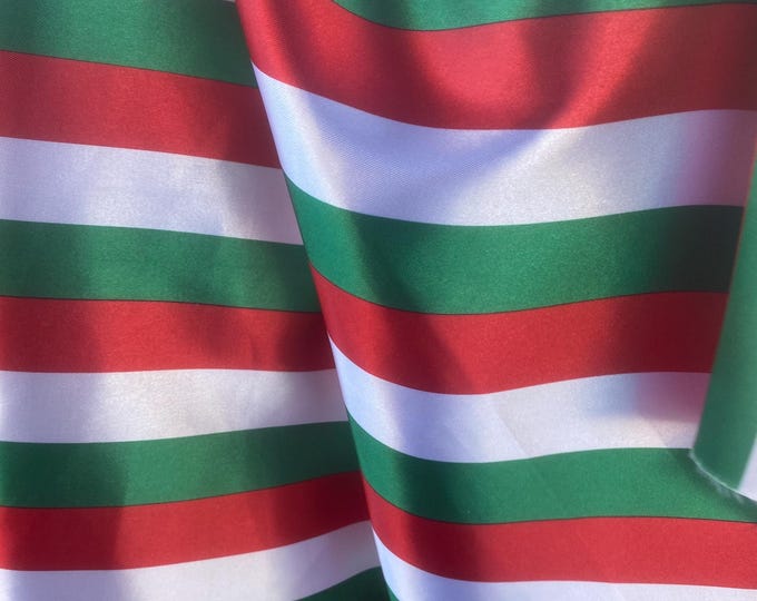 Candy cane striped charmuse 1” multi color fabric 60” sold by the yard