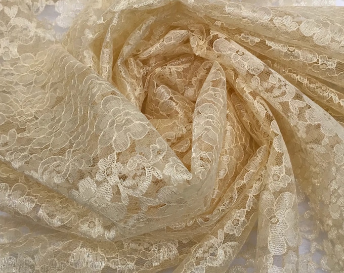 Champagne rachelle lace flower mesh sheer polyester by the yard