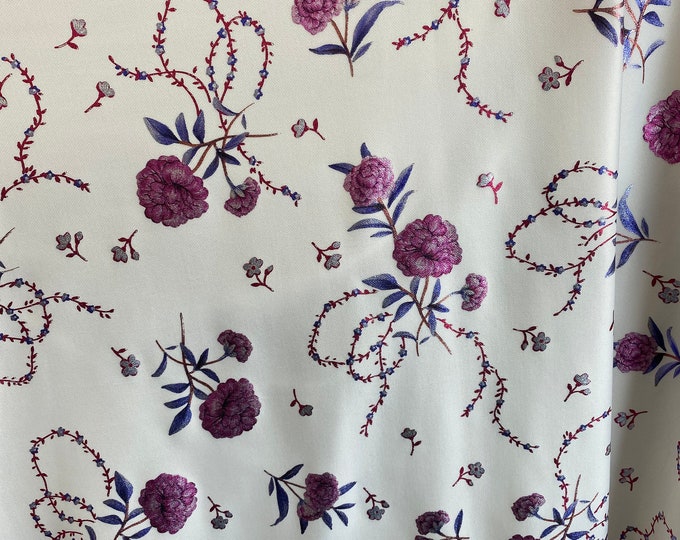 Ivory Scuba stretch on foil Rose vines   60" Wide