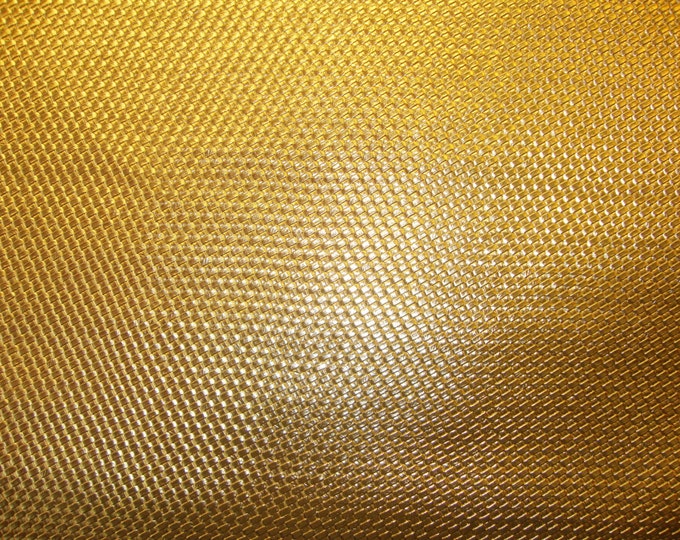 Vinyl Faux Leather Fabric Basket Weave Tile Upholstery/ Metallic Gold 54" Wide - By the Yard FOLDED