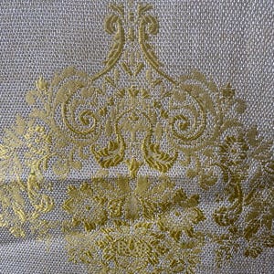 1 yard Gold  floral damask embroidered linen fabric per yard 54” wide