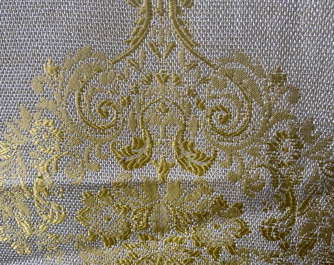 1 yard Gold  floral damask embroidered linen fabric per yard 54” wide