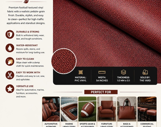 Football Faux Leather Vinyl Fabric | Upholstery, Crafts, Indoor Outdoor Use
