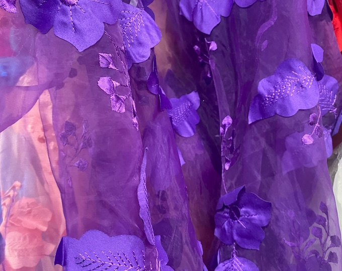 Purple rose petals mesh lace scalloped, sold by the yard 54” wide