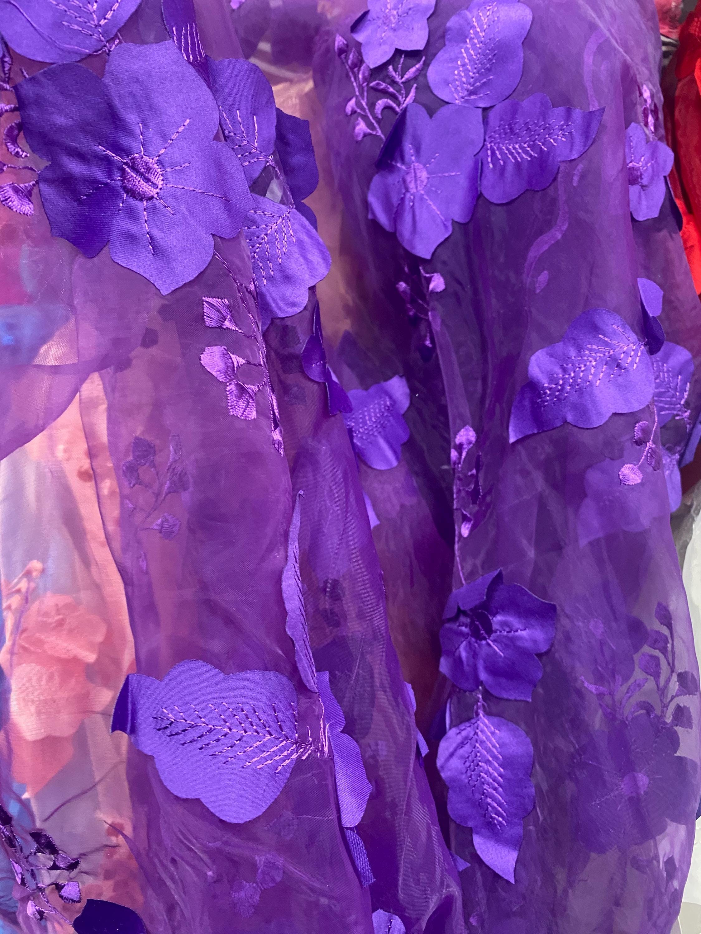 Purple rose petals mesh lace scalloped, sold by the yard 54” wide