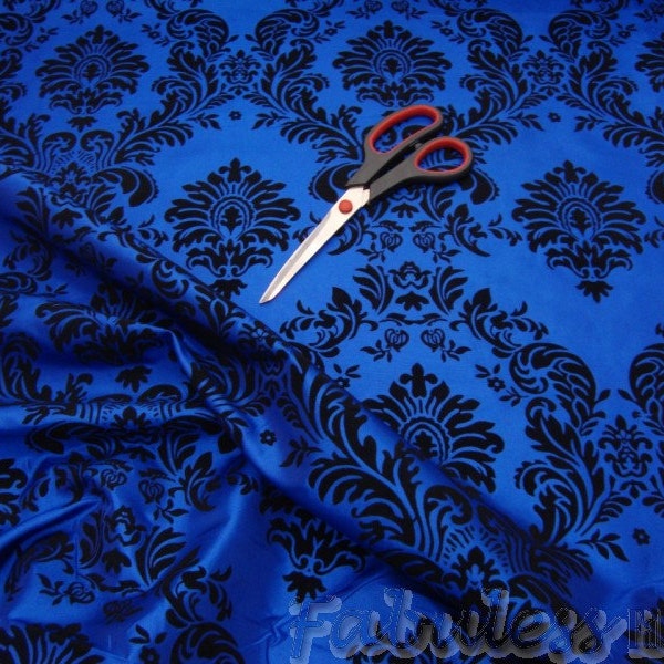 Royal Taffeta Black Flocking Damask dress fabric per yard