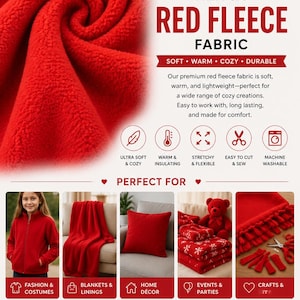 Red Fleece Solid Polar Fabric Sold By The Yard 60" Wide