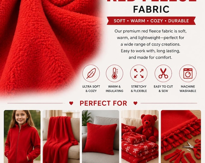 Red Fleece Solid Polar Fabric Sold By The Yard 60" Wide