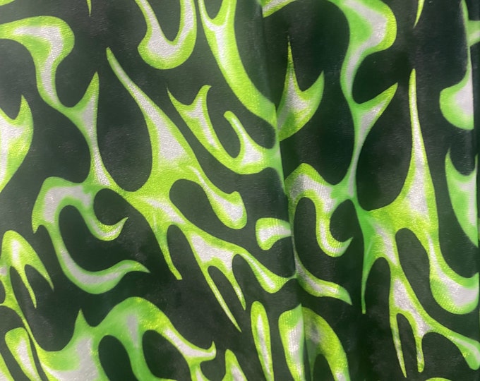Neon green fire flame stretch Velvet fabric 60”