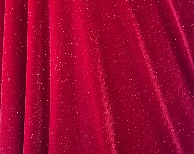 Glitter Red Stretch Velvet Fabric By The Yard | 58’’ wide