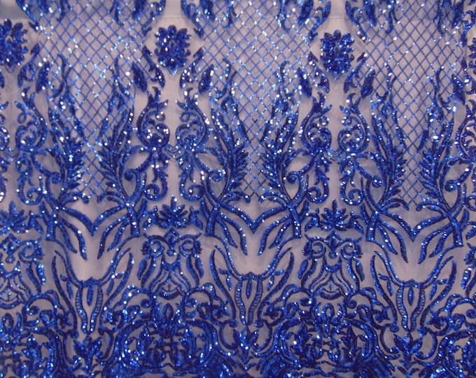 KARMA, Royal, Big Print, Sequin, 4-way Stretch, Fabric 54" Sold By the Yard