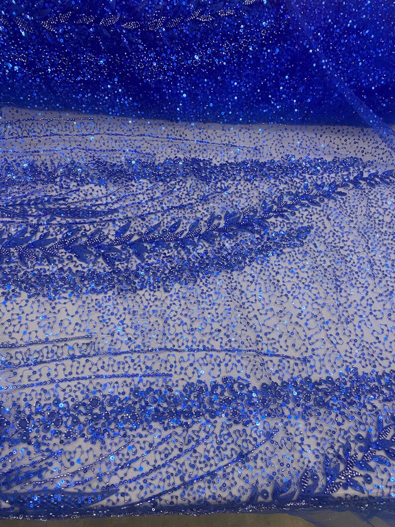 Royal Blue 3D Floral Bridal Lace Fabric Beaded Embroidered Mesh Lace by ...