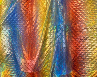 Multi pastel Mermaid Spandex foil scales Fabric by the yard