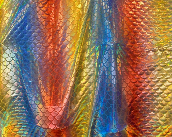 Multi pastel Mermaid Spandex foil scales Fabric by the yard