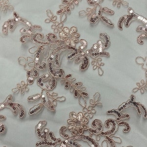 Elena blush pink corded Floral lace with sequin Fabric Sold By The Yard