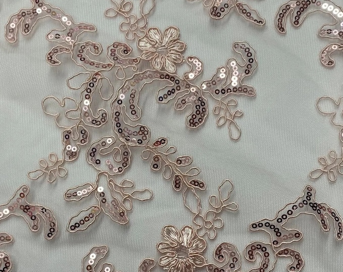 Elena gray silver corded Floral lace with sequin Fabric Sold By The Yard
